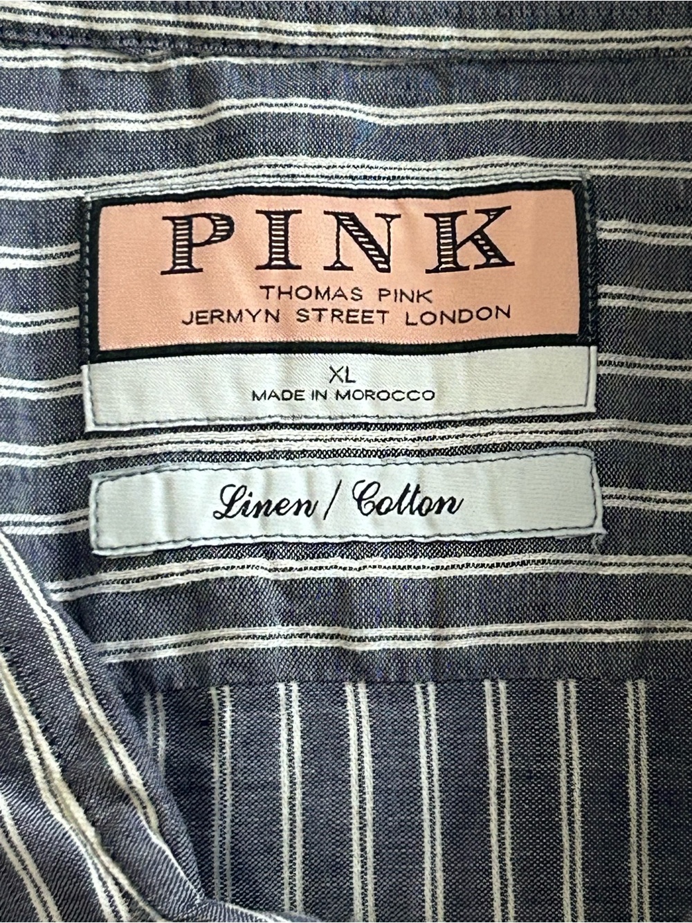 PINK Thomas Pink Jermyn Street London Striped Button Shirt Mens XL Linen Blend - Picture 5 of 8